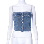 Fashion Denim Button Tank-top Women