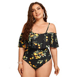 Swimsuit One-piece Off-shoulder Ruffle Sleeve Briefs Yellow Lime