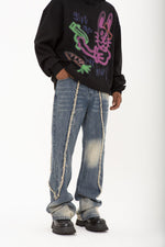 New Real Shot American Street Fashion Washed Denim Trousers