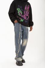 New Real Shot American Street Fashion Washed Denim Trousers