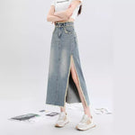 Slit Burrs Denim Skirt For Women