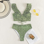 Women's Flounced V-neck Split Swimsuit High Waist Split Bikini