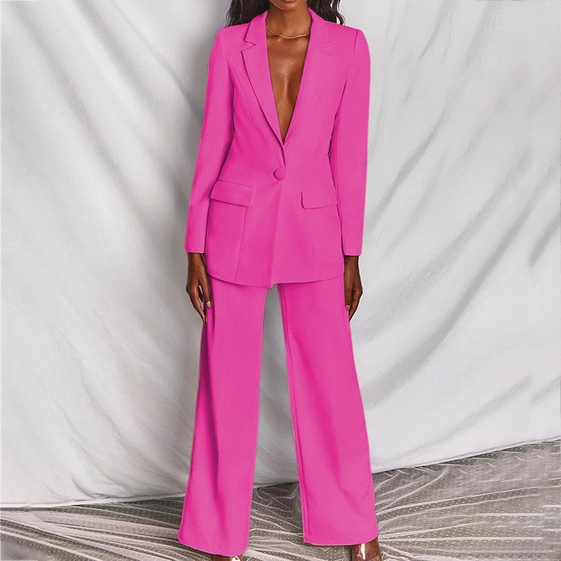 2 Piece SetSpring Elegant Solid Long Sleeve Blazer Suit And Pants For Women Autumn Classic OL Street Outfit