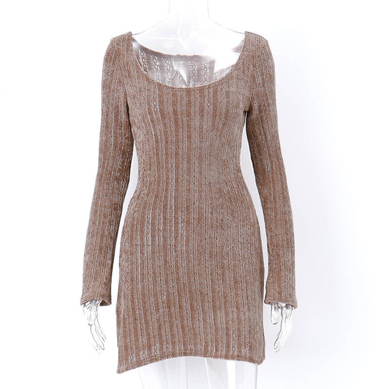 Vintage Women's Bra Wrap Hip Skirt Sexy Off Shoulder Long Sleeve Dress
