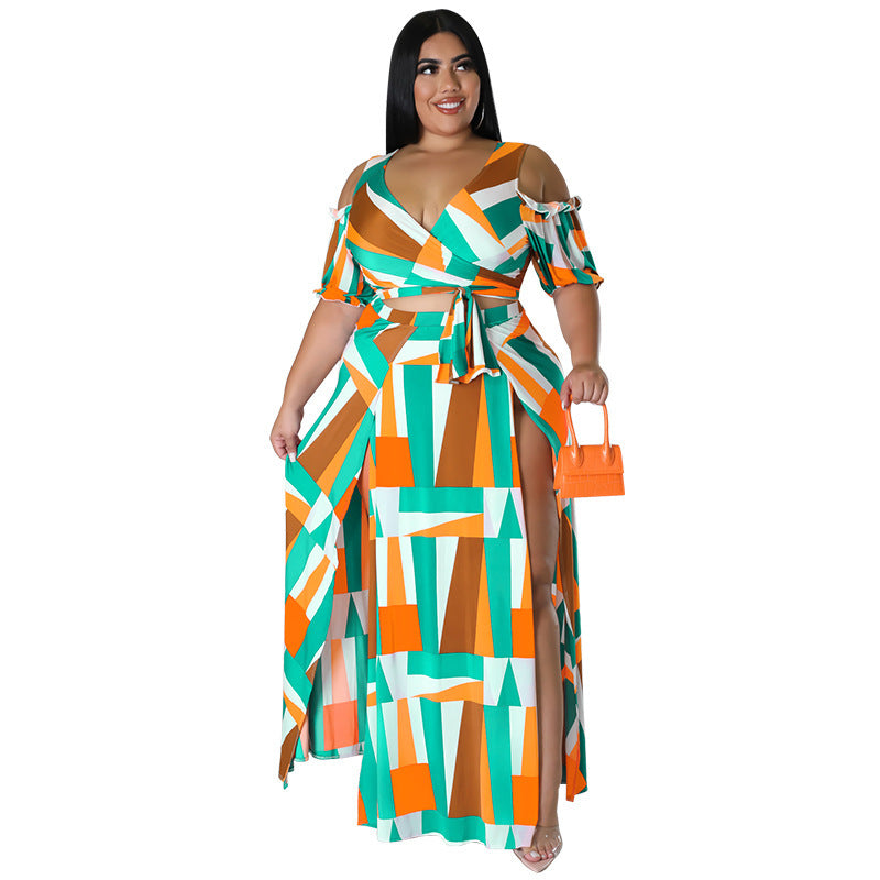 Off Shoulder V Neck Fashion Two Piece Set