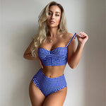 Bikini Swimsuit Female Sexy Plaid Split High Waist