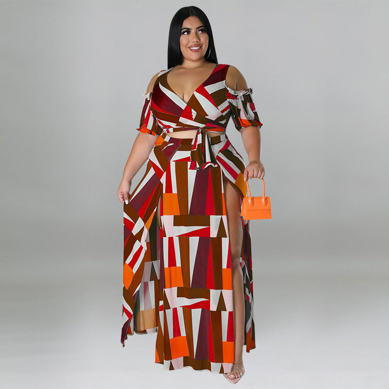 Off Shoulder V Neck Fashion Two Piece Set