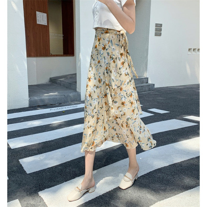 Vacation Style Floral Skirt Chiffon Dress Skirt One-piece Ruffled