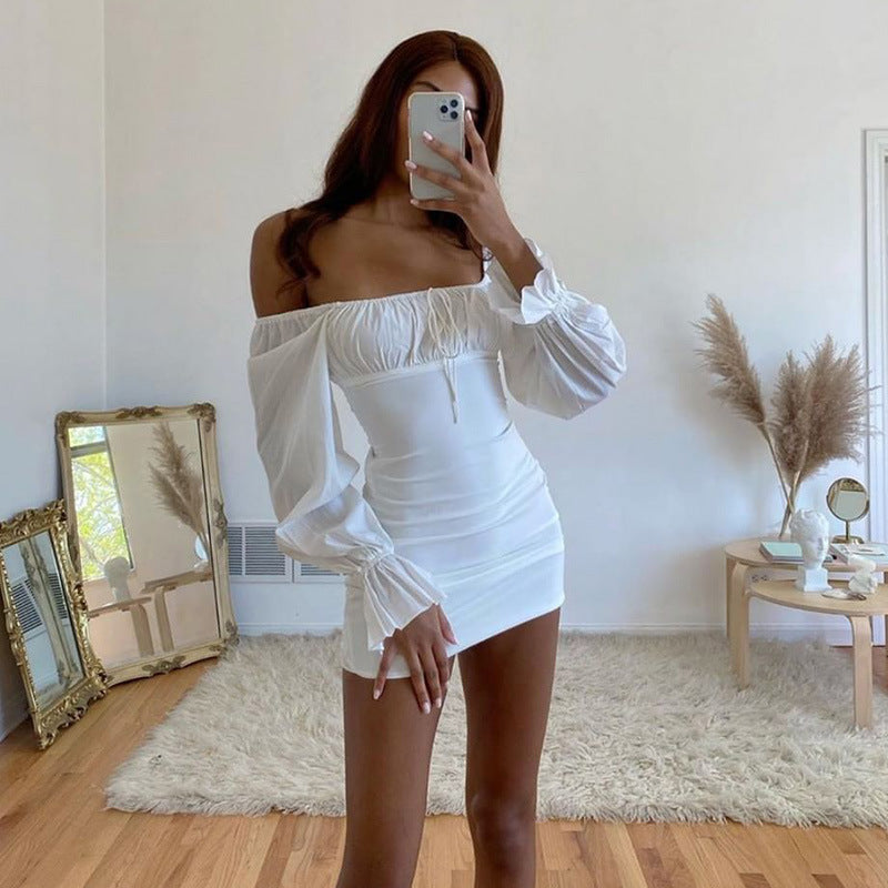 Off shoulder pleated skirt