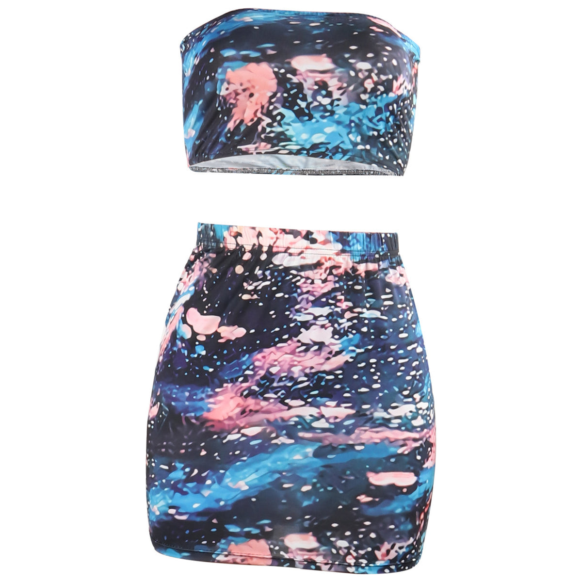 Off-the-shoulder colorful two-piece skirt