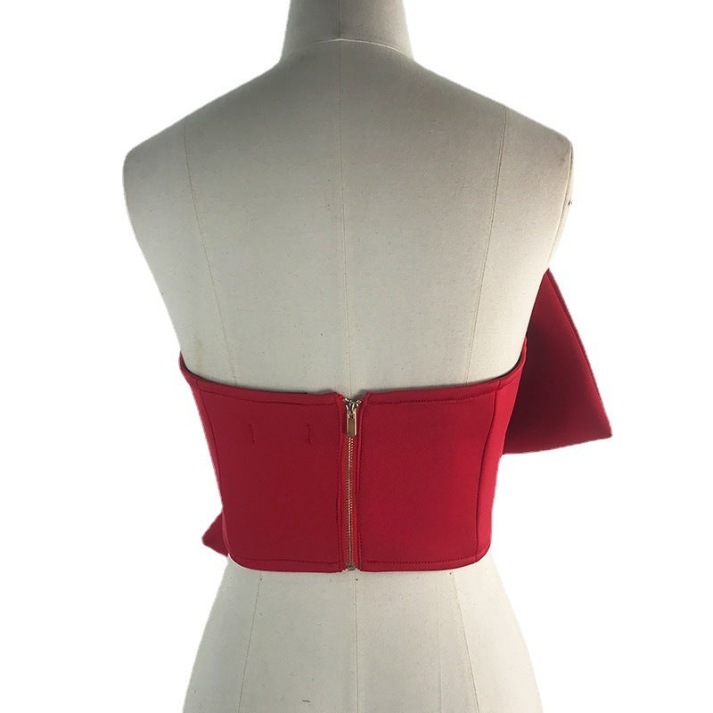 Bow Wrap Bust Off-Shoulder Versatile Crop Top