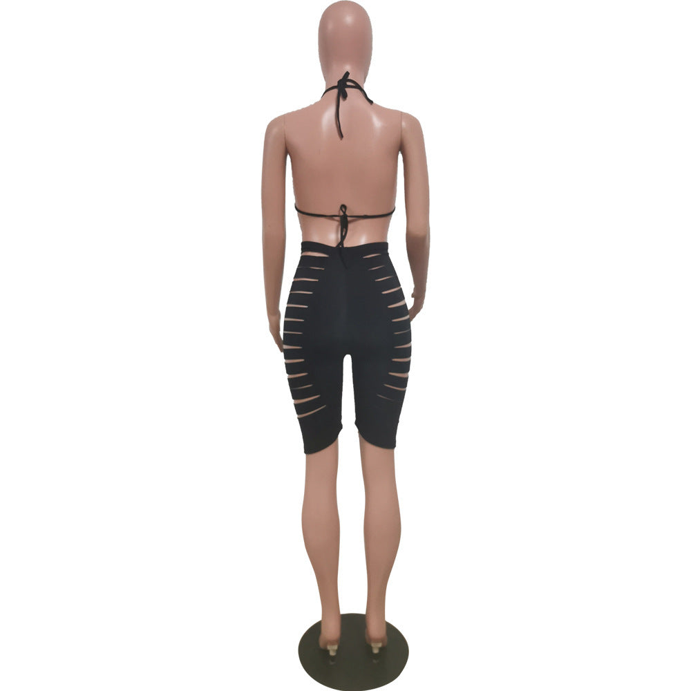 Burnt Flower Hole Swimsuit Vacation Two-piece Set