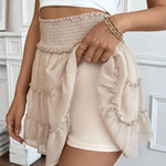 Casual Vacation Style Pleated Pure Color Elastic Waist Skirt For Women