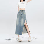 Slit Burrs Denim Skirt For Women