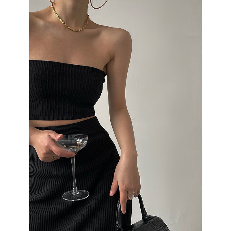 Women's Knitted Wrap Skirt Two Piece Set