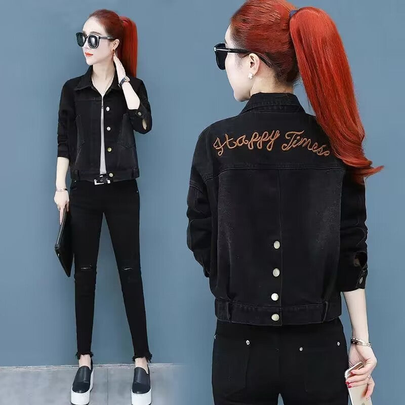 Heavy Industry Beads Short Denim Coat Women's Slimming