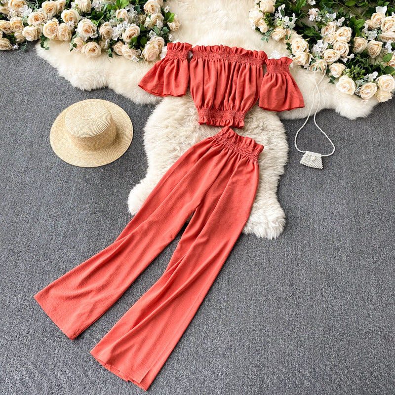 Wide Leg Pants Tube Top Off Shoulder Two Piece Set
