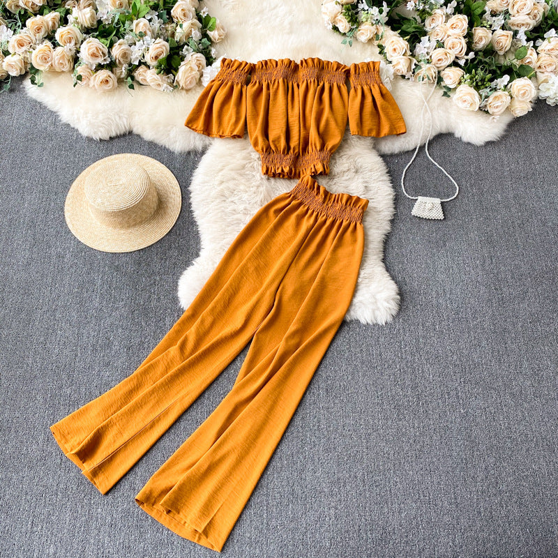 Wide Leg Pants Tube Top Off Shoulder Two Piece Set