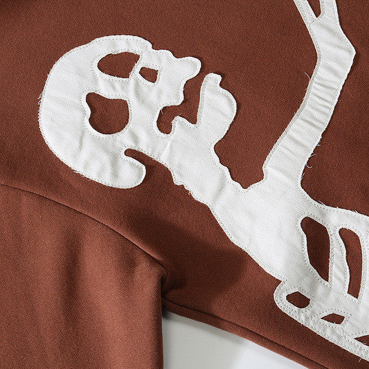 Skull Bone Patch Panel Hooded Sweatshirt