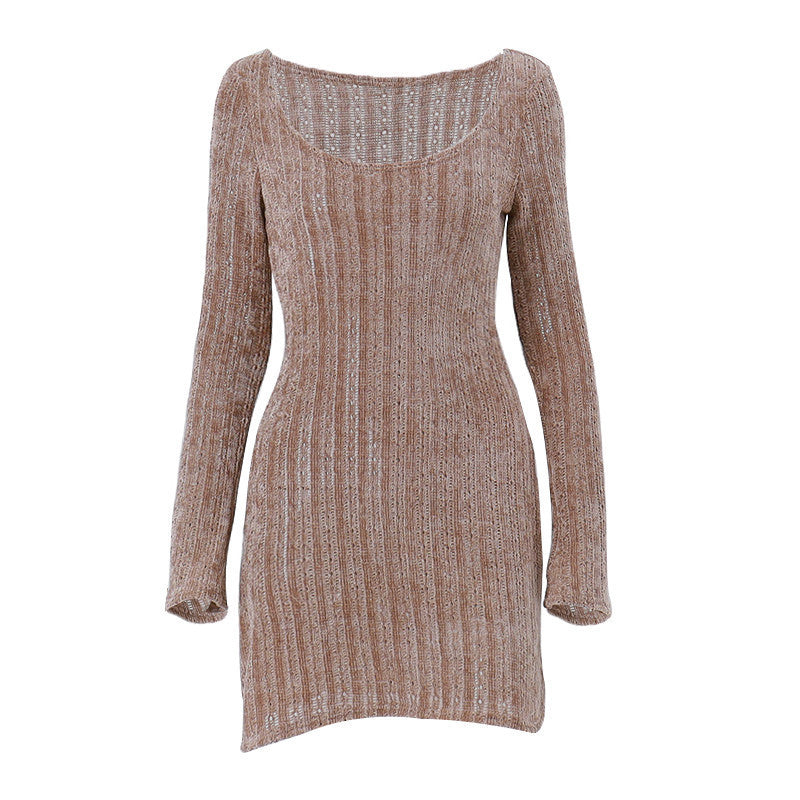 Vintage Women's Bra Wrap Hip Skirt Sexy Off Shoulder Long Sleeve Dress