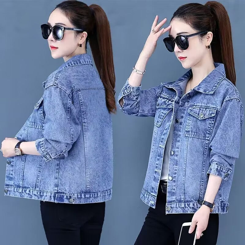 Heavy Industry Beads Short Denim Coat Women's Slimming