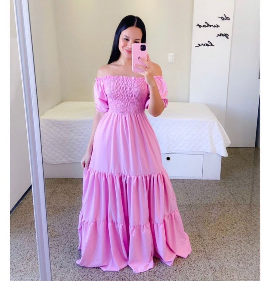 European And American Style Dress Off-shoulder Floral Off-shoulder Long Color Fairy Skirt