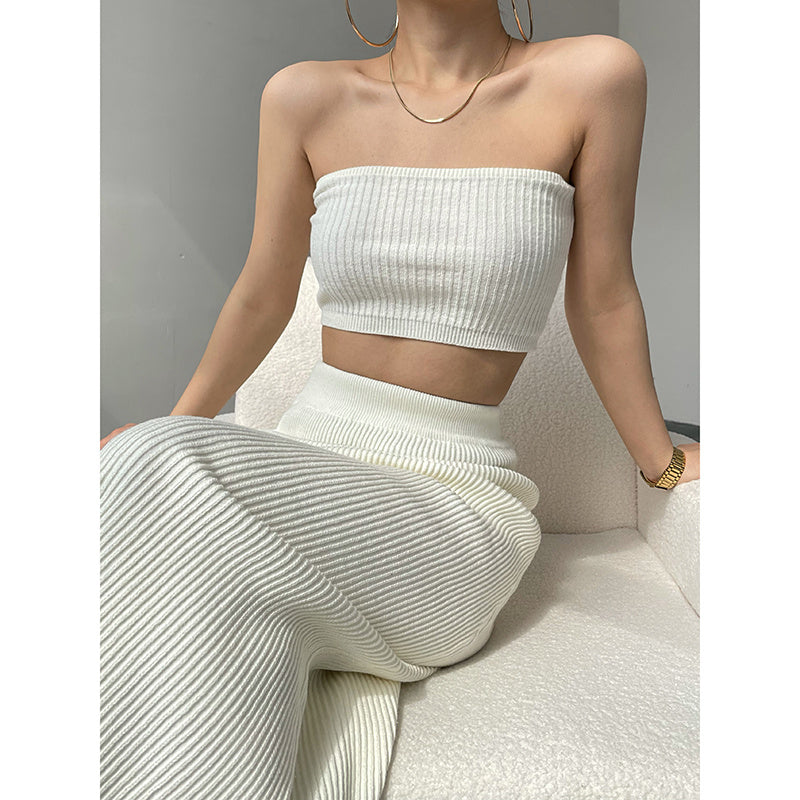Women's Knitted Wrap Skirt Two Piece Set