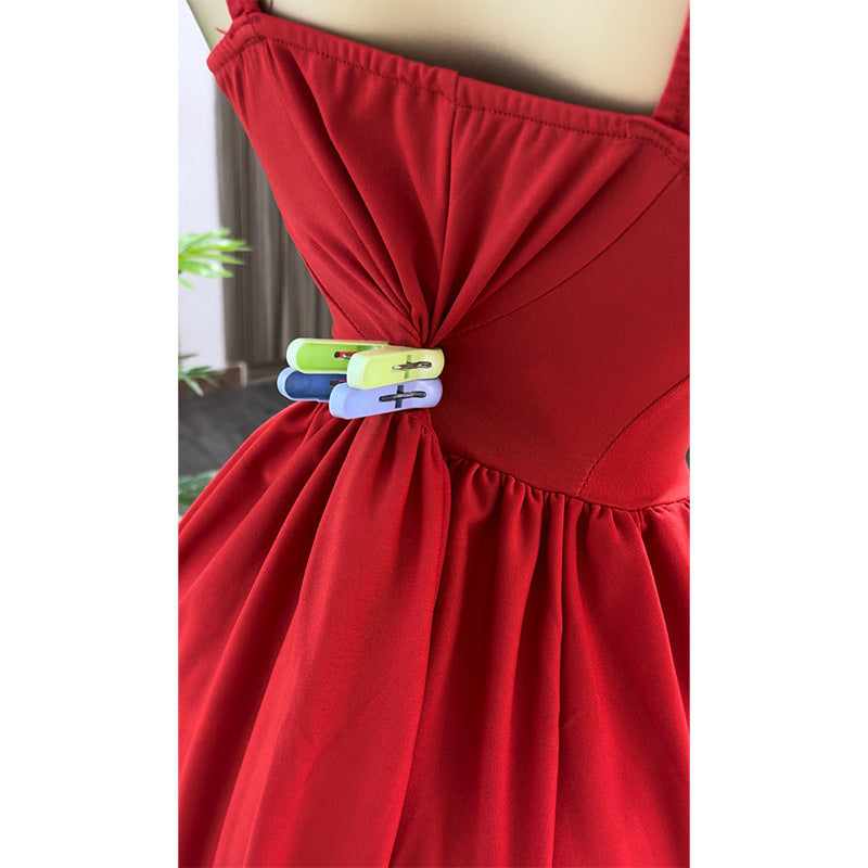 Square Collar Breasted Decorative High Waist Hip Skirt Skirt