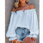 European And American New Off-shoulder Off-shoulder Top Off-shoulder Elastic Loose Bishop Sleeves Top