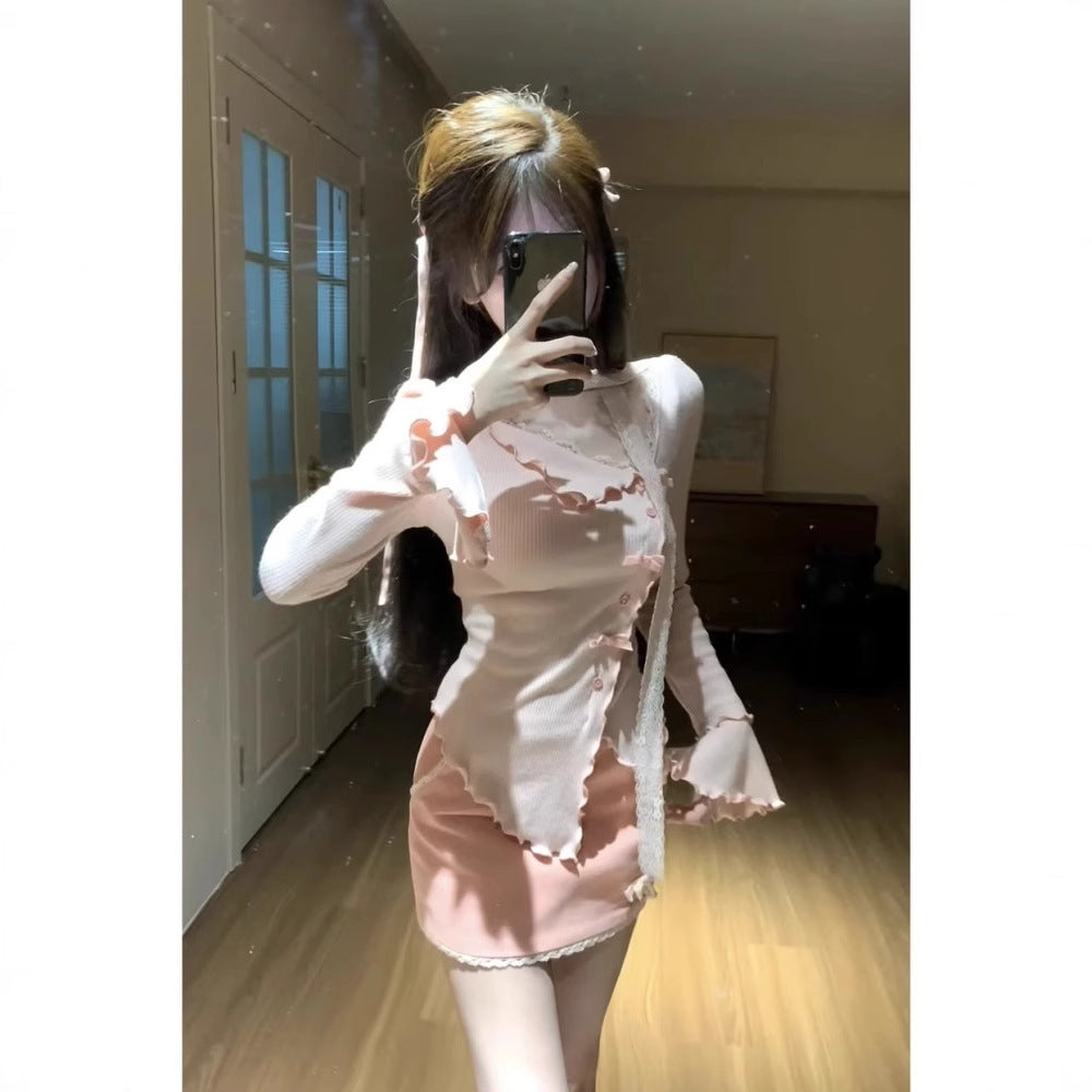 Small Irregular Top Skirt Two-piece Set For Women