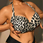 European And American Big Chest Hard Bag Plus Size Swimsuit Split High Waist Leopard Print Bikini