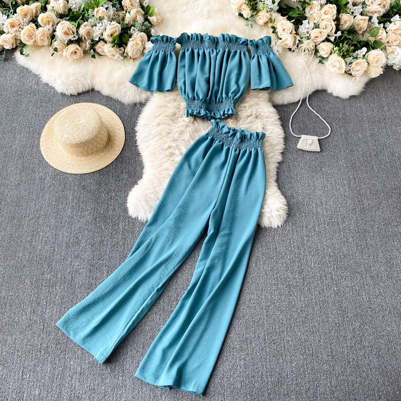 Wide Leg Pants Tube Top Off Shoulder Two Piece Set
