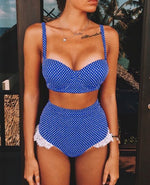 Swimsuit Split Polka Dot High Waist Underwire Lace Bikini