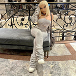 New Wool Over-sleeve Backless Lace-up Jumpsuit