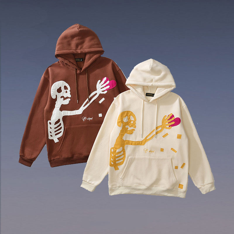 Skull Bone Patch Panel Hooded Sweatshirt