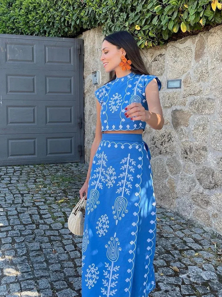 Fashion Printing Vacation Style Two-piece Dress