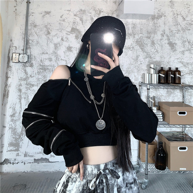 Student Harajuku Style Long Sleeve Off Shoulder Top