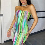 Colorful Tie-Dye Off-Shoulder Wrap Dress