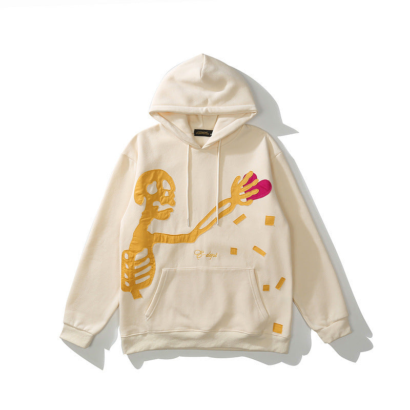 Skull Bone Patch Panel Hooded Sweatshirt