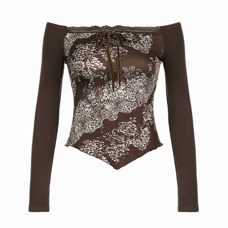 Retro Hot Girl Style Printing Off-shoulder Top