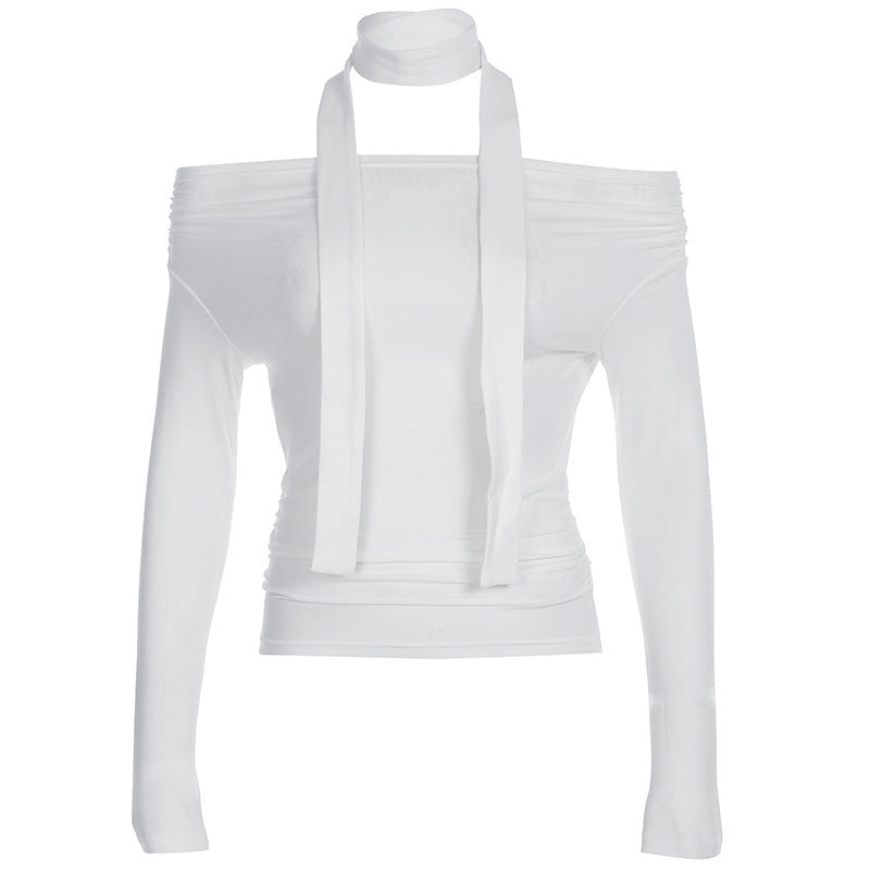 Off-shoulder Solid Color Long-sleeved Top Women