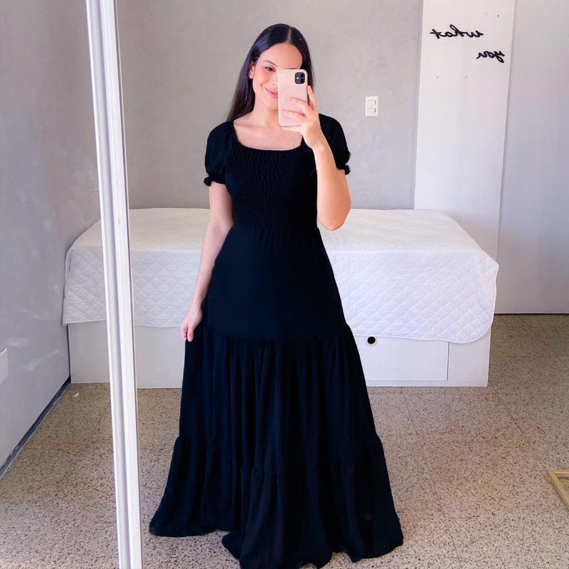 European And American Style Dress Off-shoulder Floral Off-shoulder Long Color Fairy Skirt