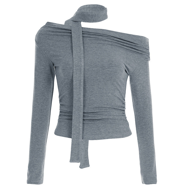 Off-shoulder Solid Color Long-sleeved Top Women