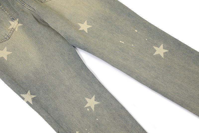 Fashion XINGX Printed Washed Jeans Men