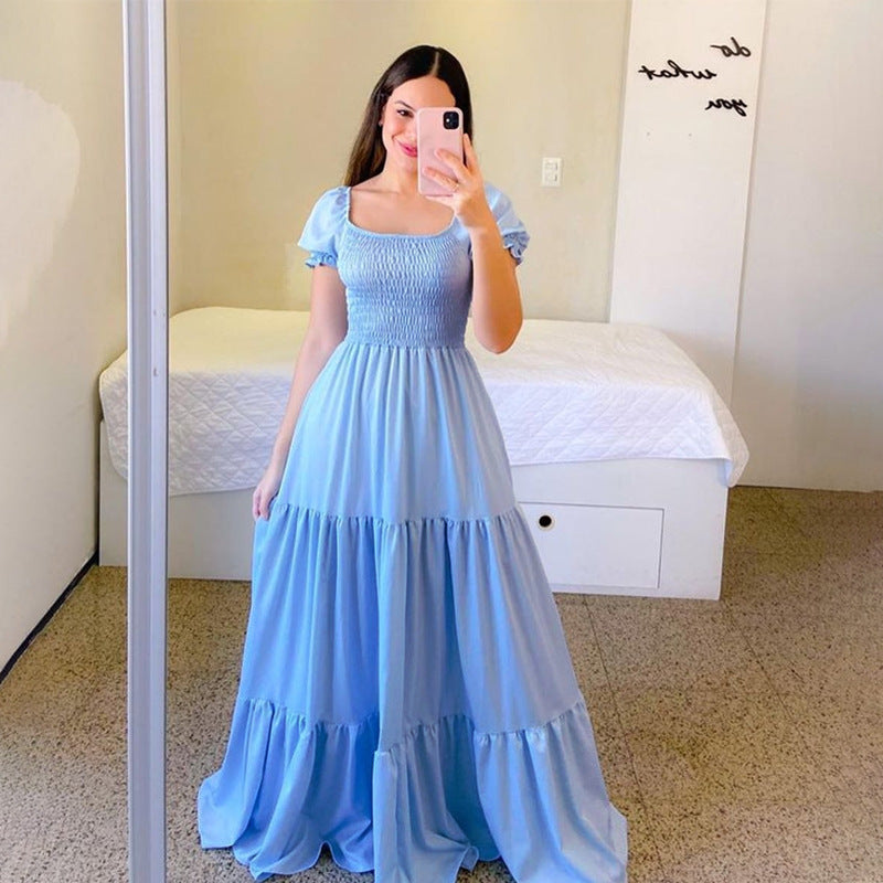 European And American Style Dress Off-shoulder Floral Off-shoulder Long Color Fairy Skirt