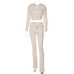 Fashion Round Neck Long Sleeve Top Hollow-out Slim Pants Suit