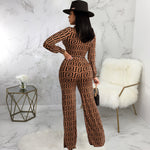 Fashion Digital Printed Long Sleeve V-Neck Jumpsuit