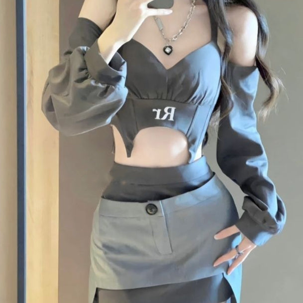 Design Short Halter Off-the-shoulder Top Asymmetric Skirt
