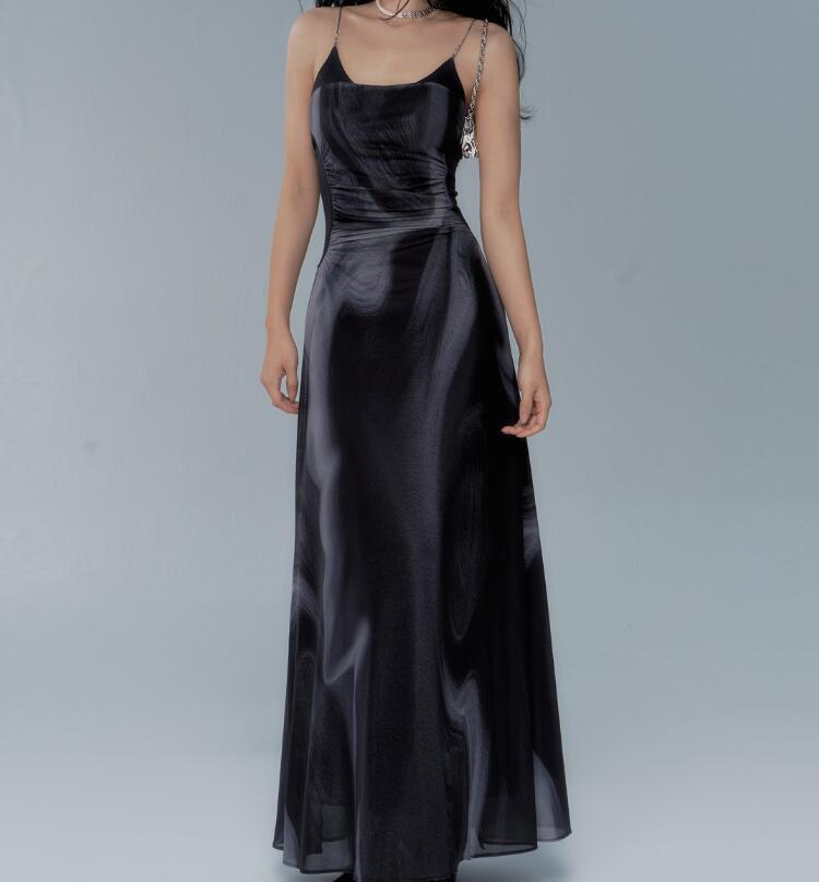 Vacation Style Contrast Color Pleated Off-the-shoulder Slip Dress