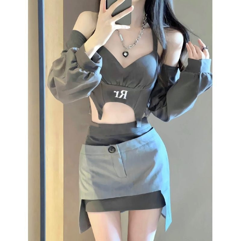 Design Short Halter Off-the-shoulder Top Asymmetric Skirt